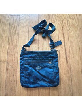 Coach Blue Crossbody Bag Logo Accent Adjustable Strap Zip Silver Hardware